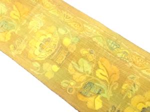 手織り紬　花更紗模様織り出し　名古屋帯